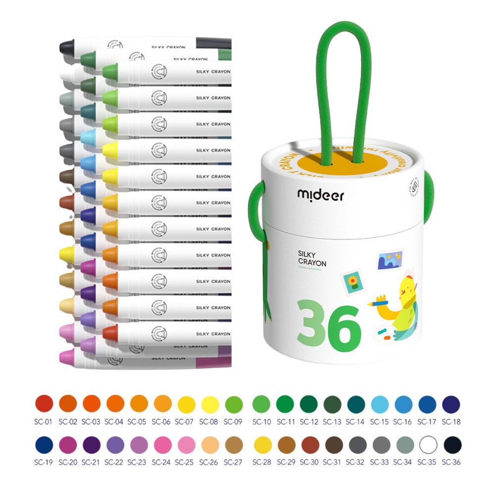 Mideer - Silky Crayons Colourful Bucket - 36 Colours