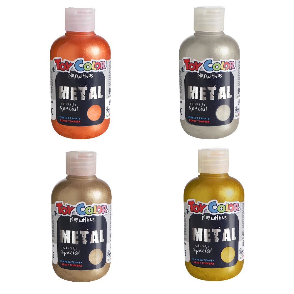 Toy Color - Superwashable Ready-Mix Tempera Paint for Kids - Metallic Shades - 4 x 250ml