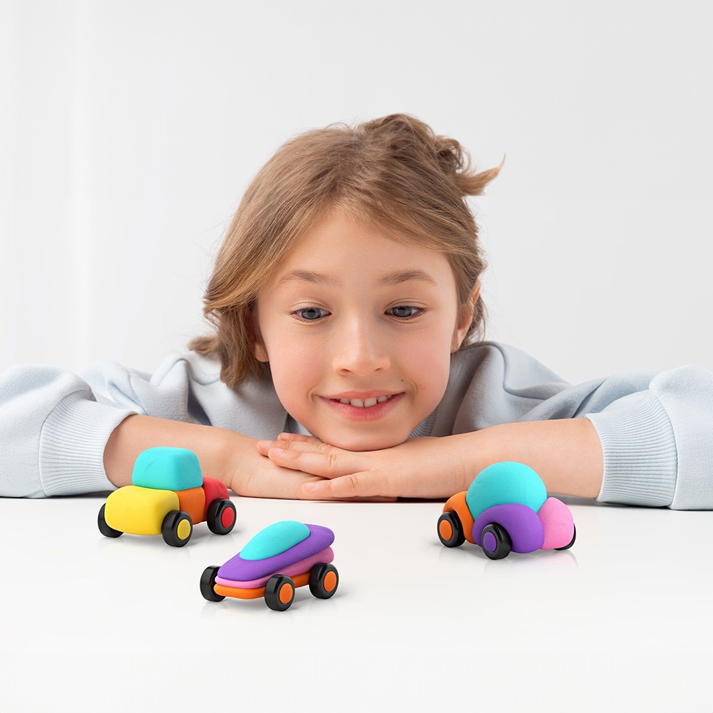 Hey Clay - Modelling Air-Dry Clay with Fun Interactive App - Happy Cars, series Motors, 6 cans