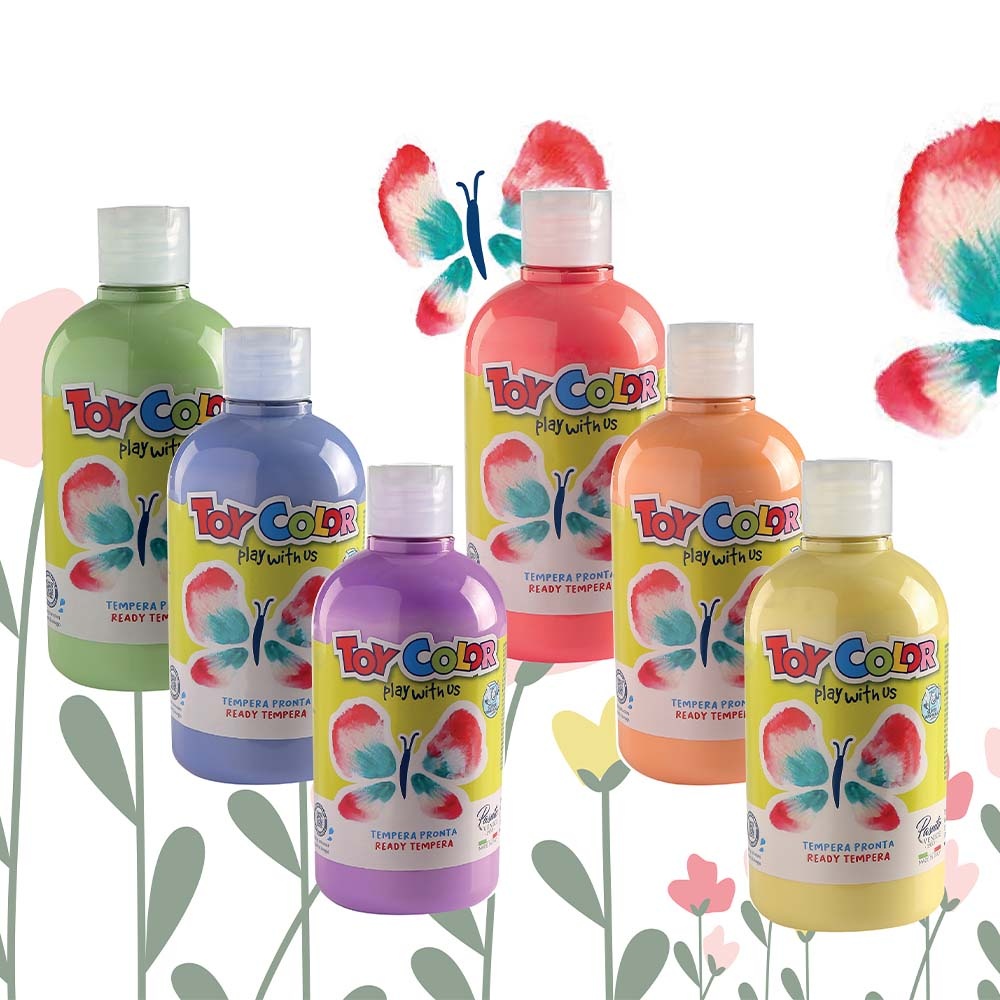 Toy Color - Superwashable Ready-Mix Tempera Paint for Kids - Pastel Shades - Bulk Pack 6 x 500ml