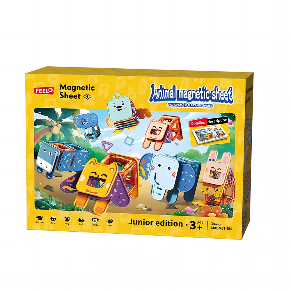 Feelo - Magnetic Tiles Activity Set - Animals - 30 Pieces