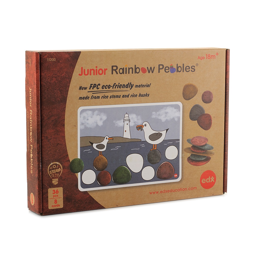 EDX Education - Junior Rainbow Pebbles - Eco Friendly FPC Material - 3 Shapes - 6 Colours - 8 Double-Sided Activity Cards - 36pcs