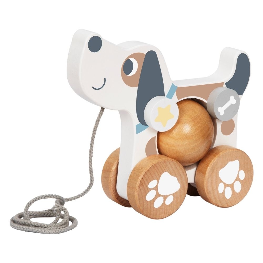 TookyToy - 3-in-1 Wooden Toy Gift Set - Rattle, Stacking Tower and Pull-Along Puppy