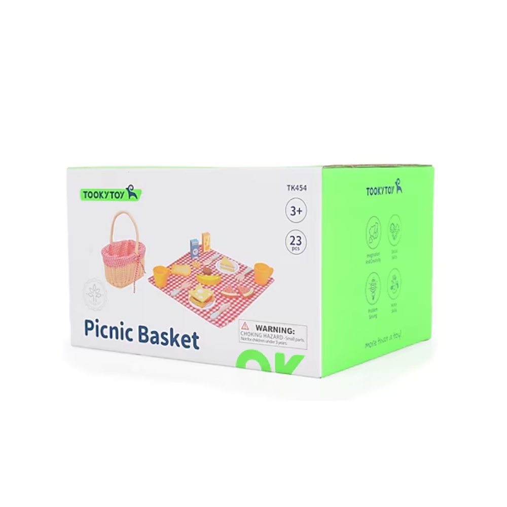 TookyToy - Pretend Play Wooden Picnic Basket Toy Set