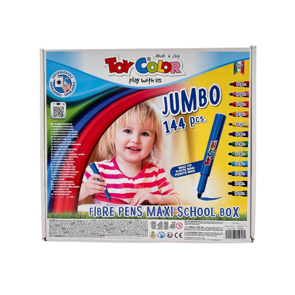 Toy Color - Jumbo Fibre Markers - 5mm Tip School Box - 12 Colours - 144pcs