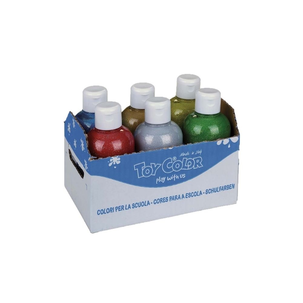 Toy Color - Superwashable Magic Glitter Glue Tempera for Kids - Bulk Pack 6 x 250ml