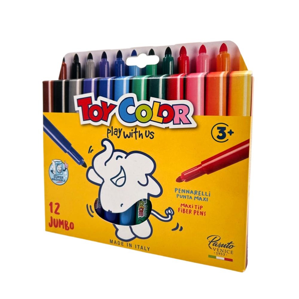Toy Color - Jumbo Fibre Markers - 5mm Tip - 12 Colours - 12pcs