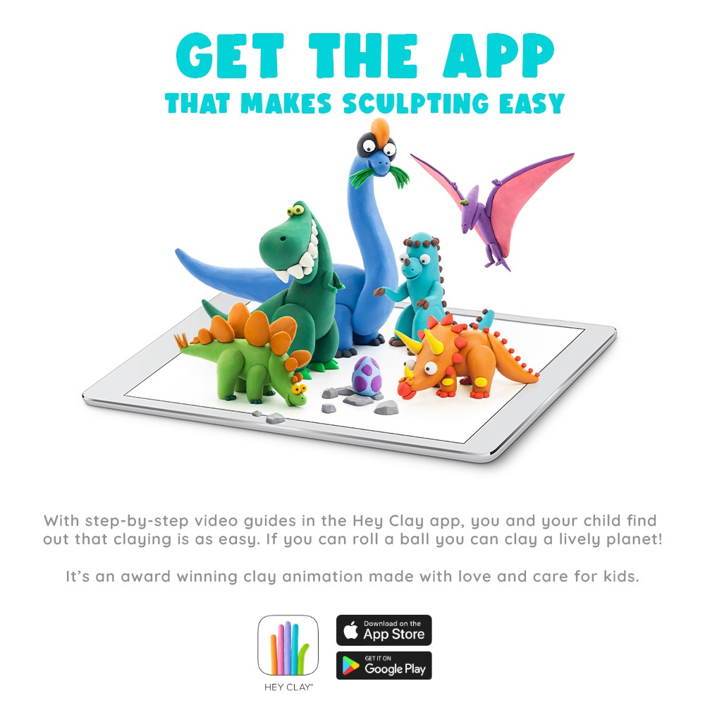 Hey Clay - Modelling Air-Dry Clay with Fun Interactive App - Triceratops, series Dinos, 3 cans