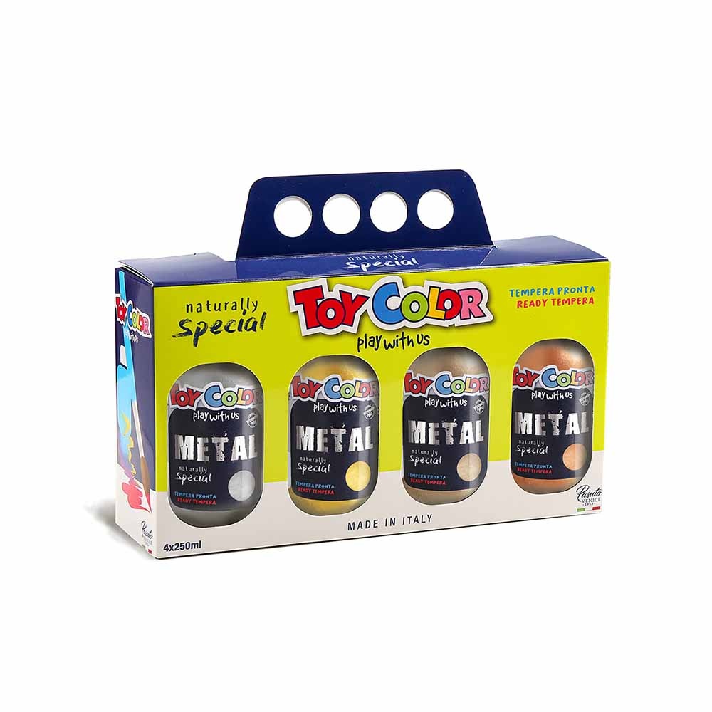 Toy Color - Superwashable Ready-Mix Tempera Paint for Kids - Metallic Shades - 4 x 250ml