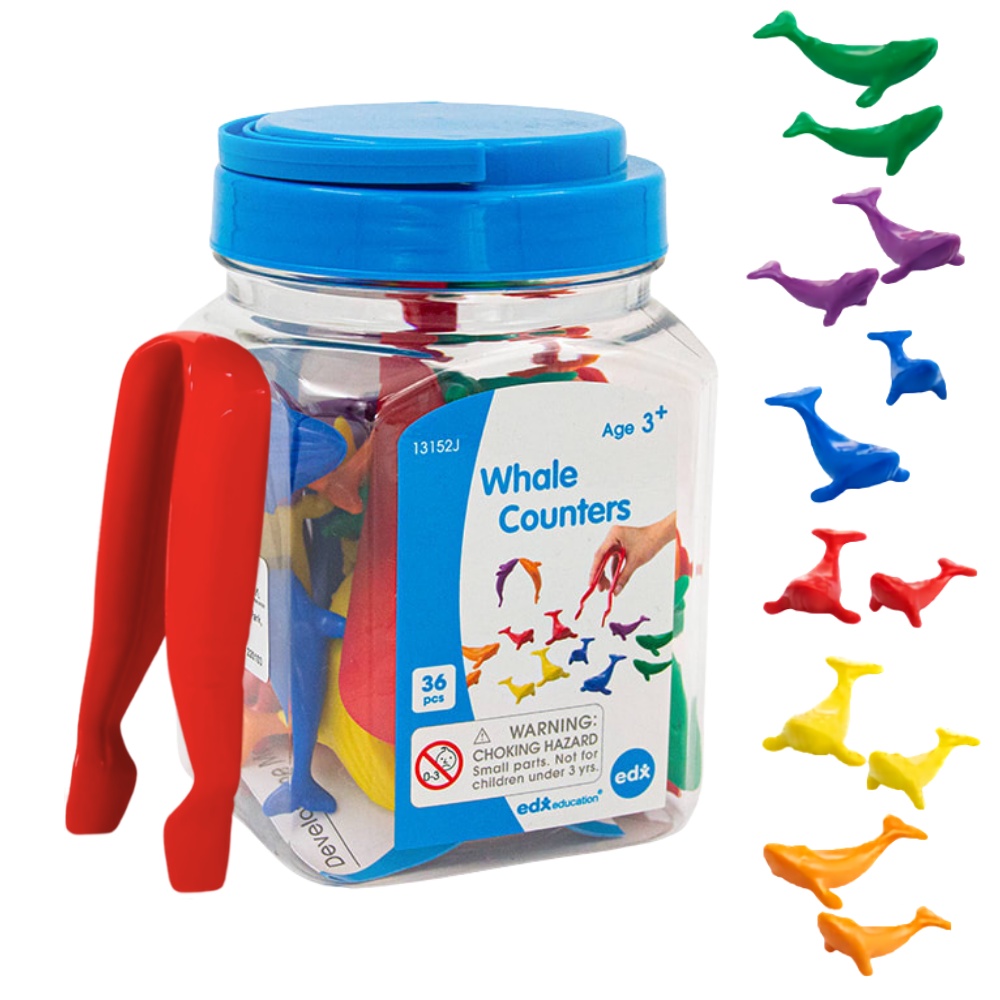 EDX Education - Counters - Whale - 6 Colours with Tweezers - 38pcs - Jar