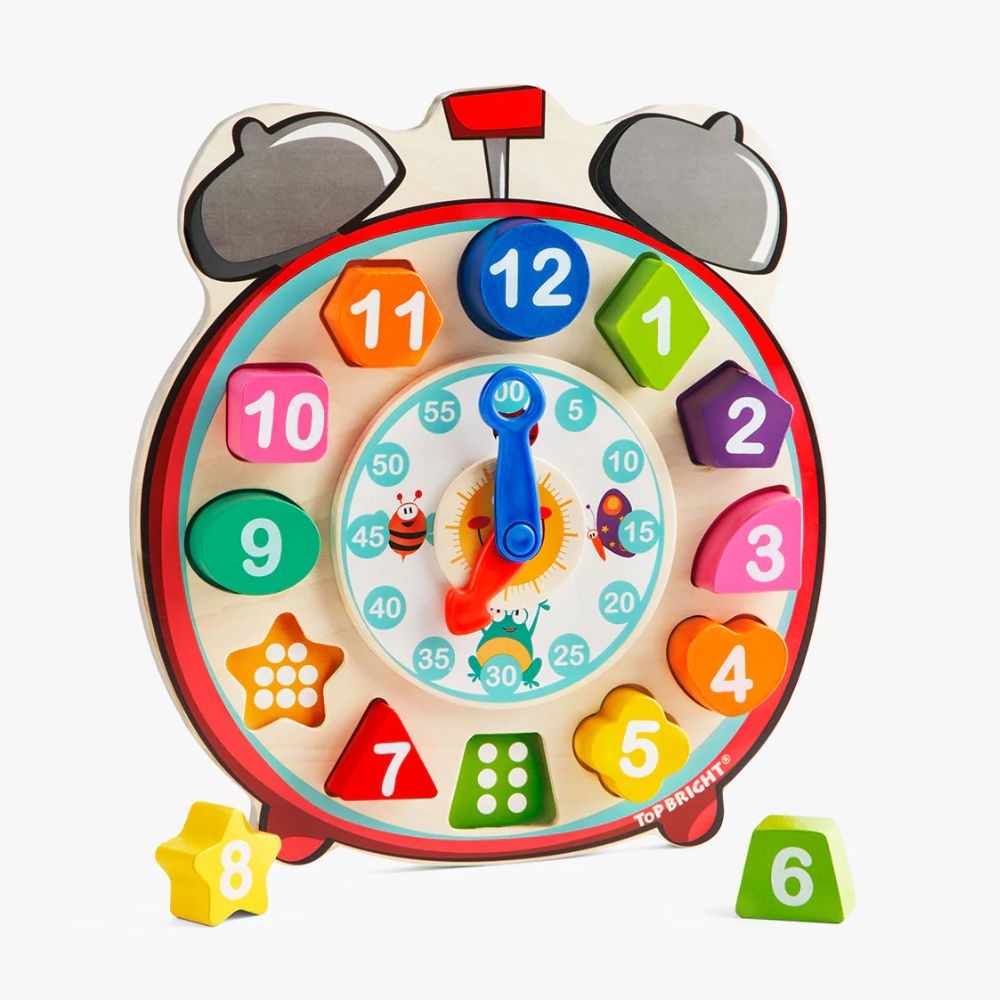 TopBright - Wooden Shape Sorting Clock - Montessori Teaching Time Number Puzzle for Kids
