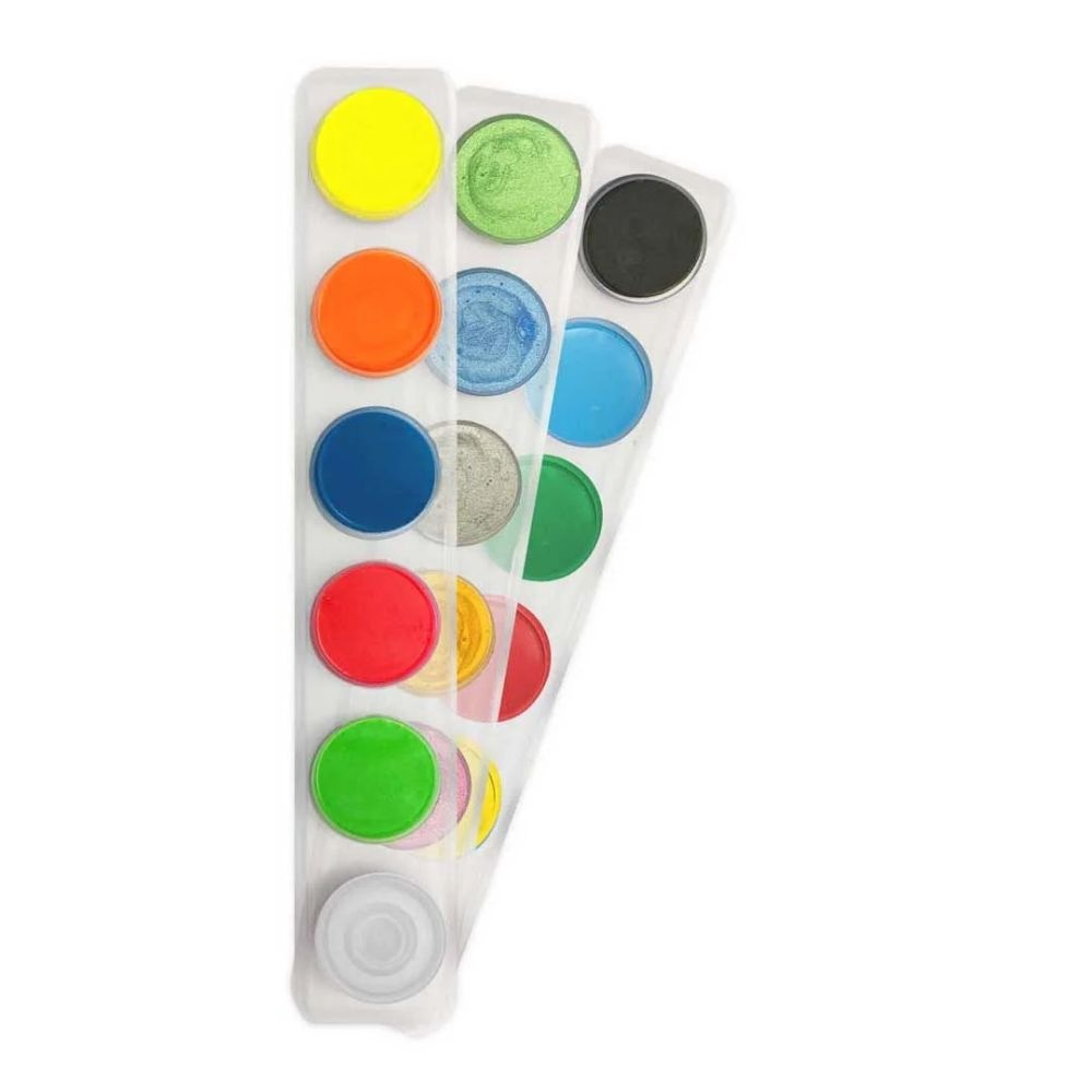 Toy Color - Pocket Watercolours - 15 Colours, 22mm Diameter - Classic/Pearl/Fluorescent