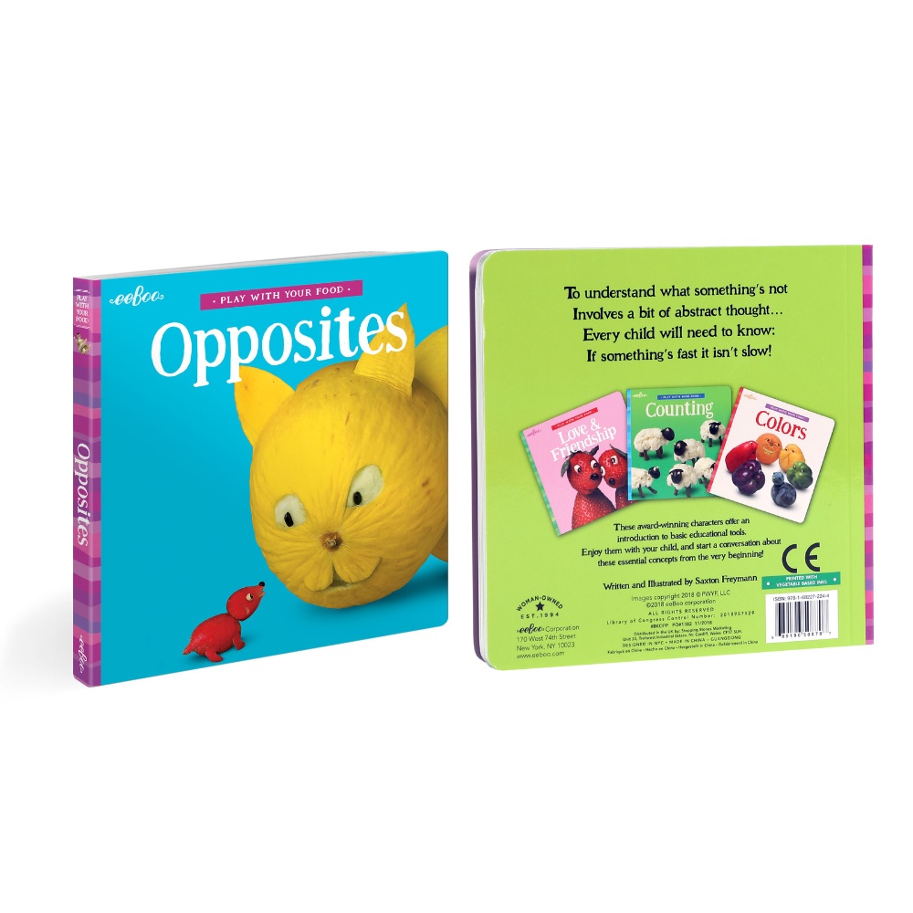 eeBoo - Play With Your Food Board Book - Opposites - Early Learning Picture Book