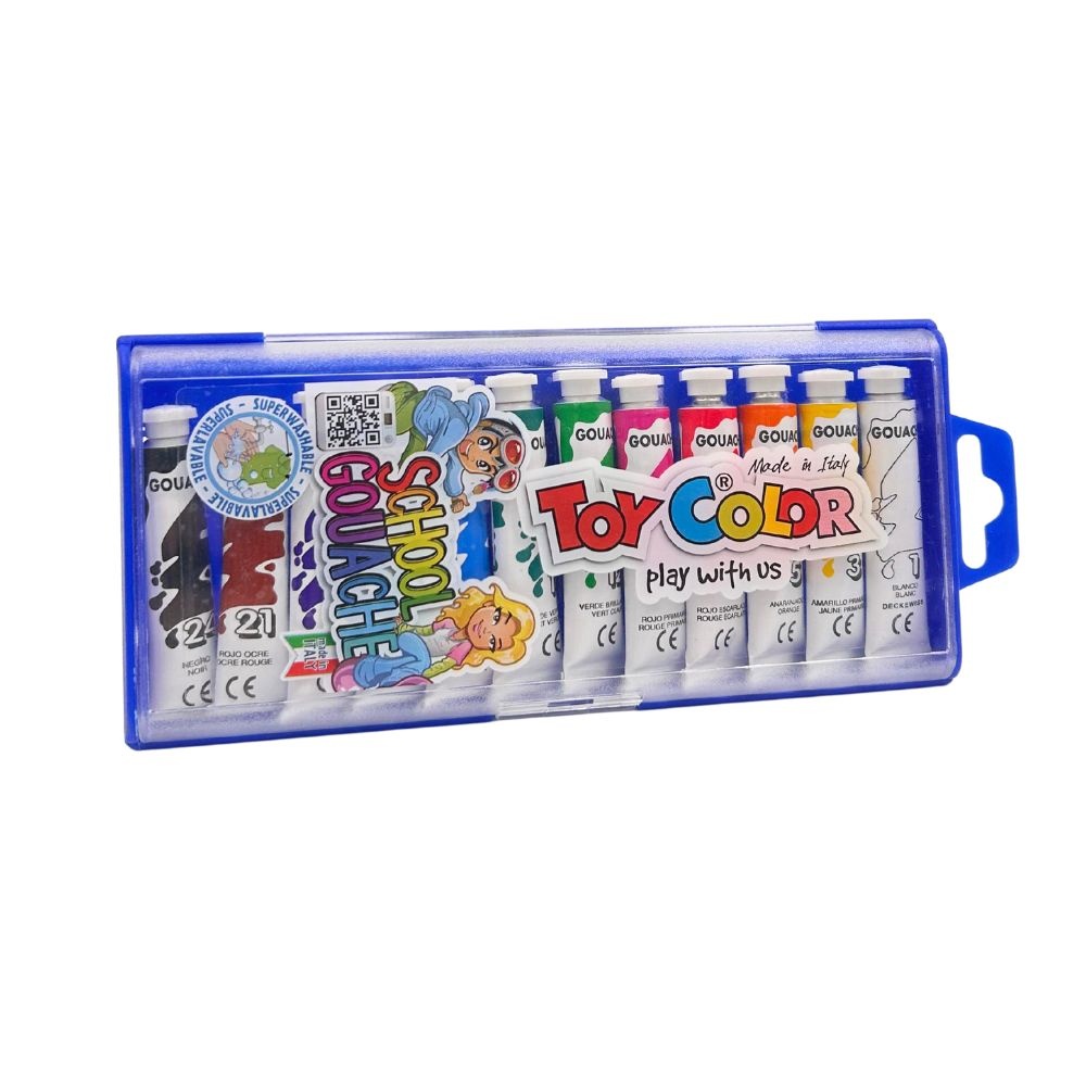 Toy Color - Tempera Gouache Paint Tubes Set 12 x 7.5ml - Non-Toxic Water-Based Art Paint