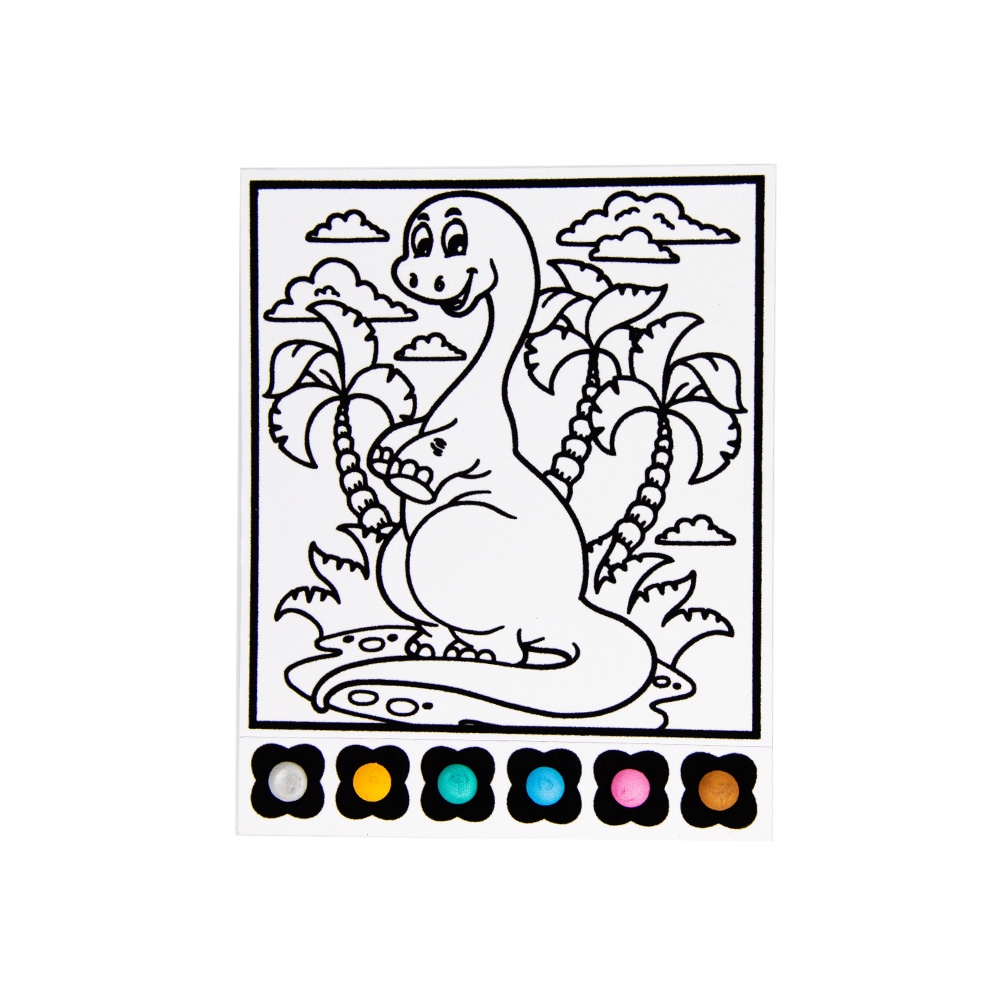 Toy Color - Velvet Art Watercolour Kit - 6 Pearly Colours & Brush - Dinosaur