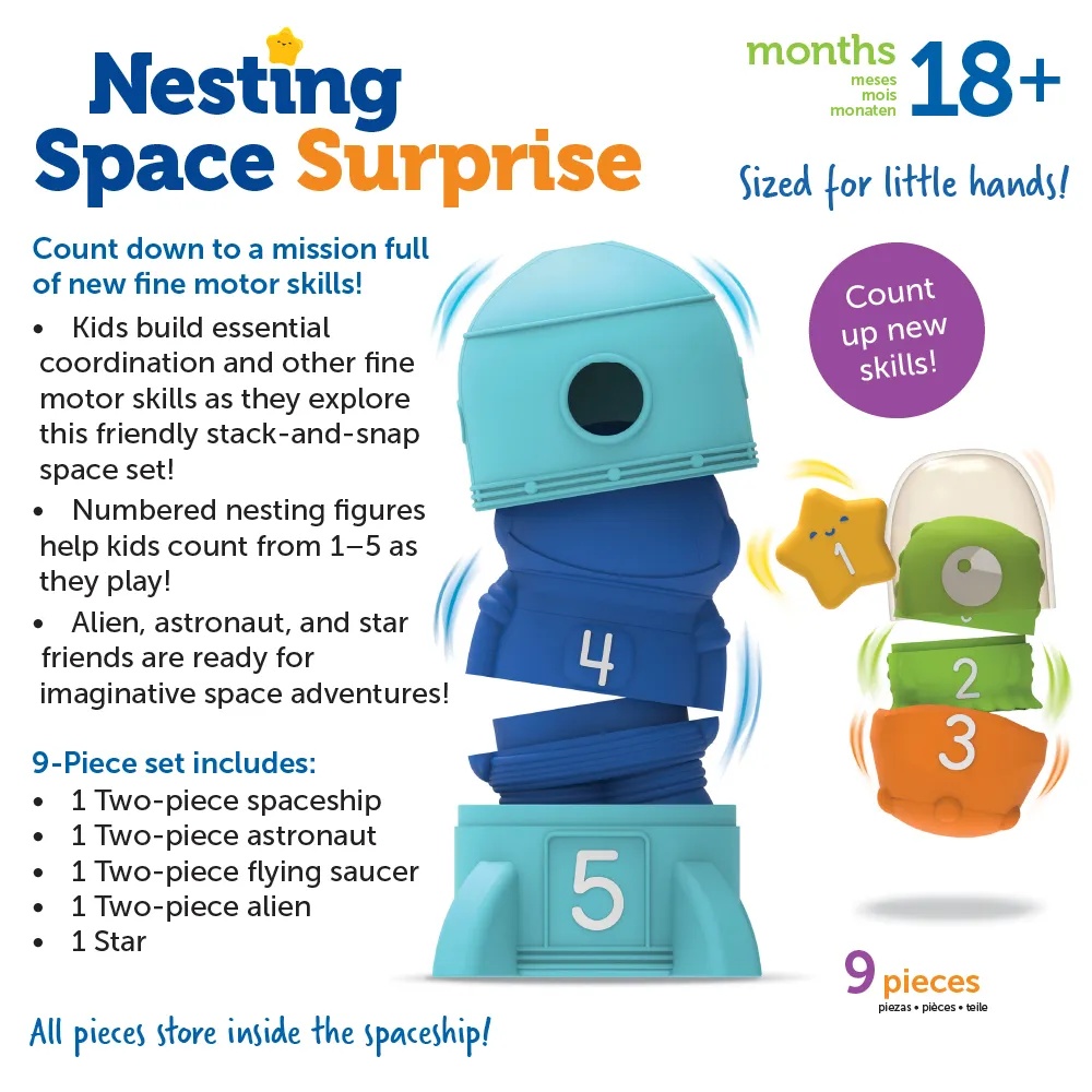 Learning Resources - Nesting Space Surprise Set: Rocket Fine Motor Sorting Toy for Toddlers