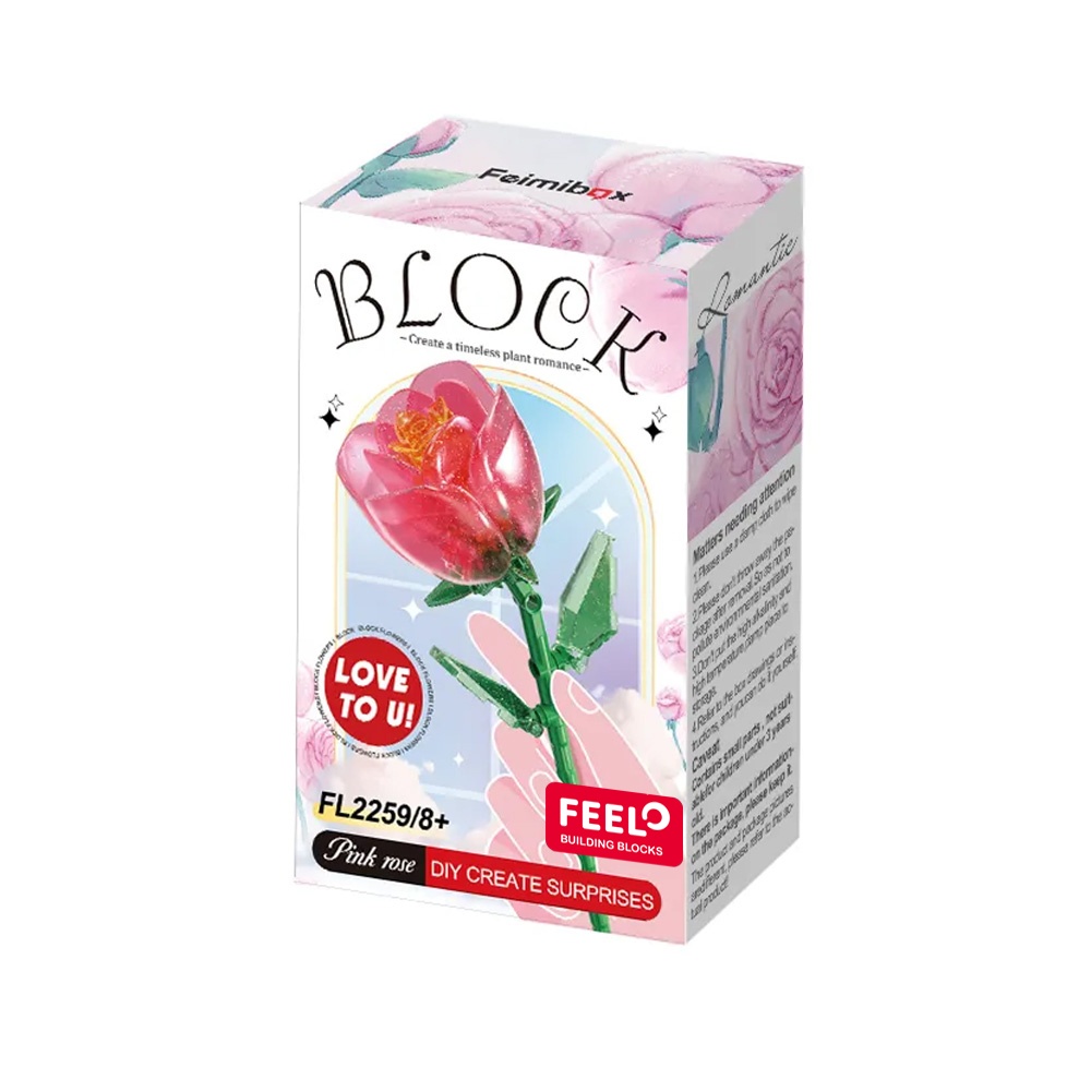 Feelo - Flower Building Block Set - Red Rose - 67 Pieces
