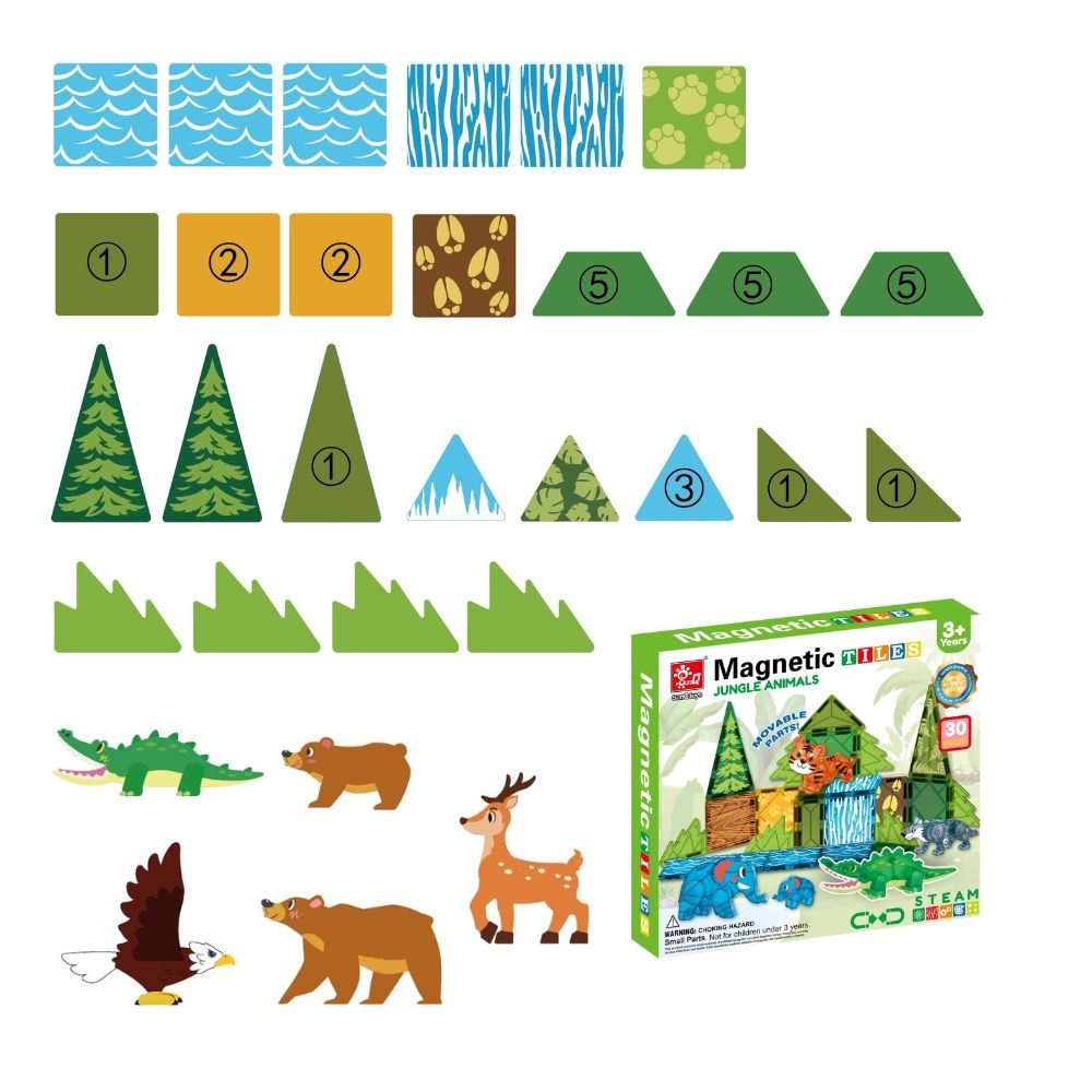 Magnetic Tiles - Forest Animals Set - 30 Pieces