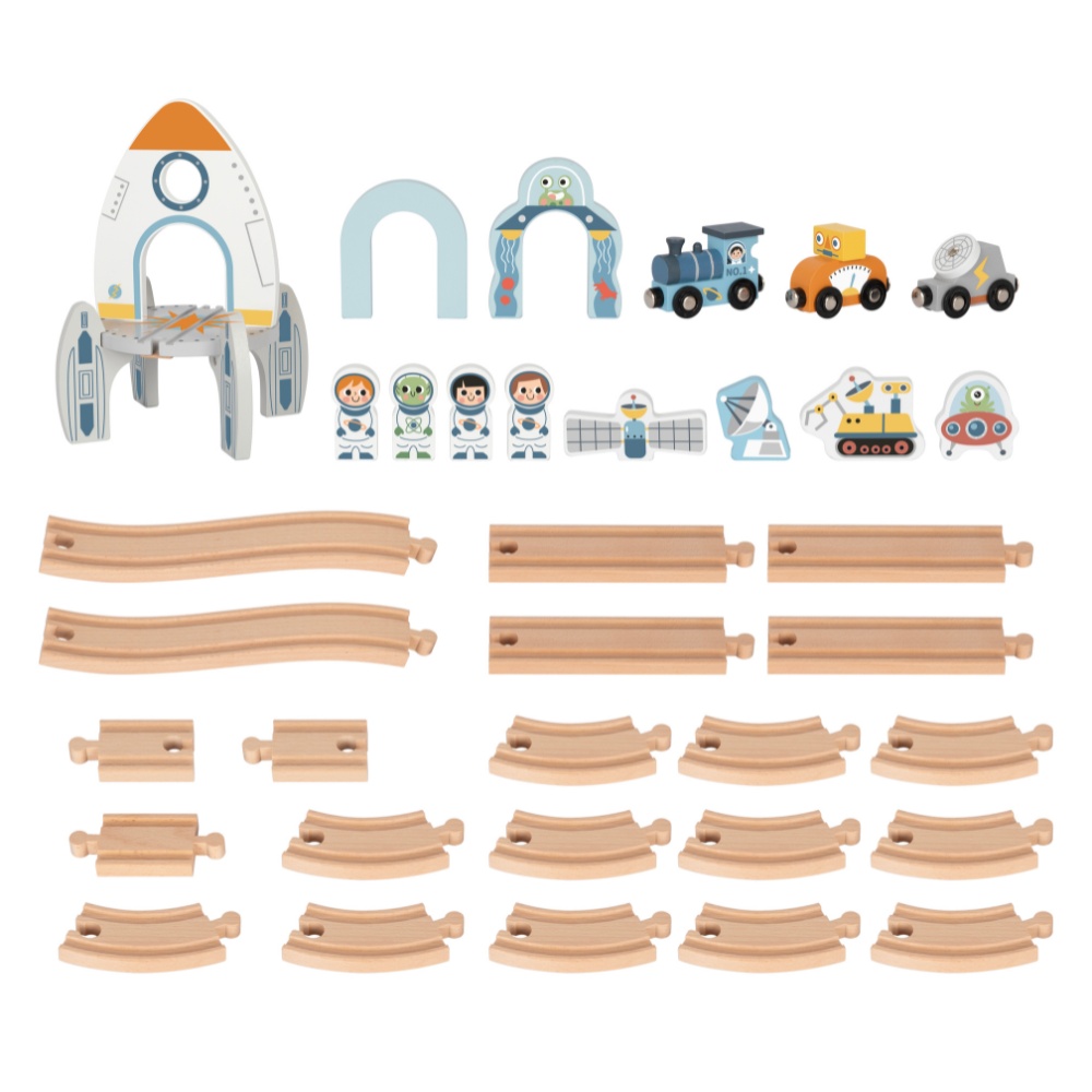 TookyToy - Wooden Space Station Train Toy Set