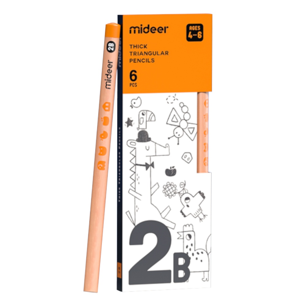Mideer - Triangular 2B Pencils - 6 Thick Easy Grip Pencils for Early Writing