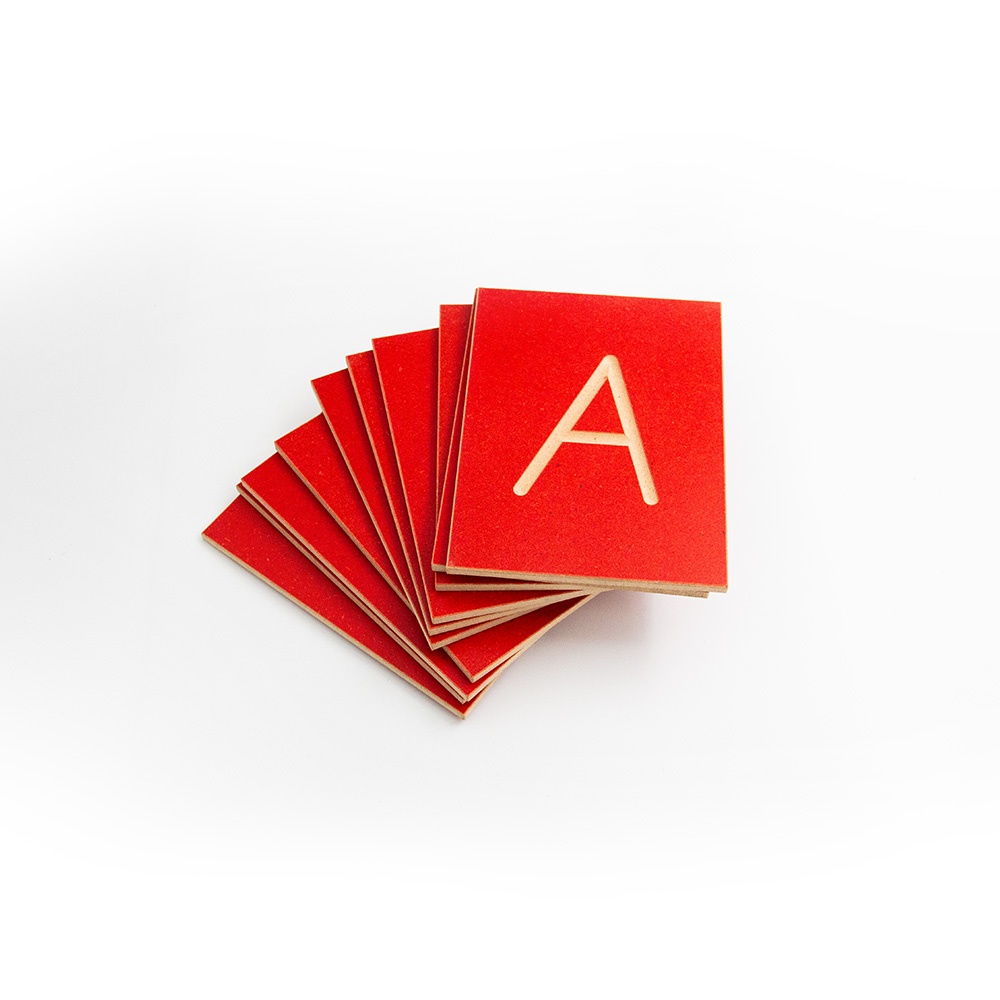 Greenbean - Grooved Letter Plates - Upper & Lower Case Cursive Letters - 52pcs - Solid Beech Wood