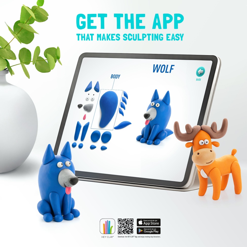 Hey Clay - Modelling Air-Dry Clay with Fun Interactive App - Squirrel, series Forest Animals, 3 cans
