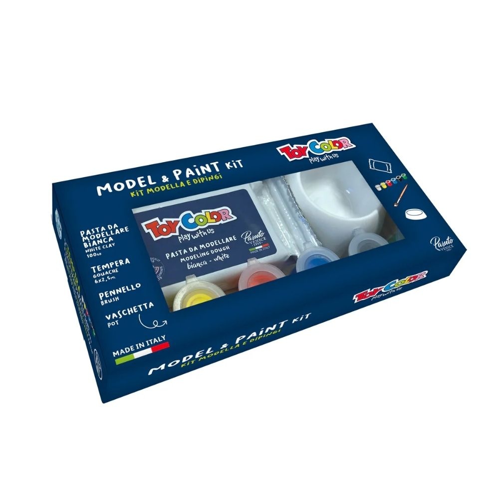 Toy Color - Air Dry Modeling Clay & Paint Creative Gift Set - 100g Clay + 6 Tempera Paints + Brush