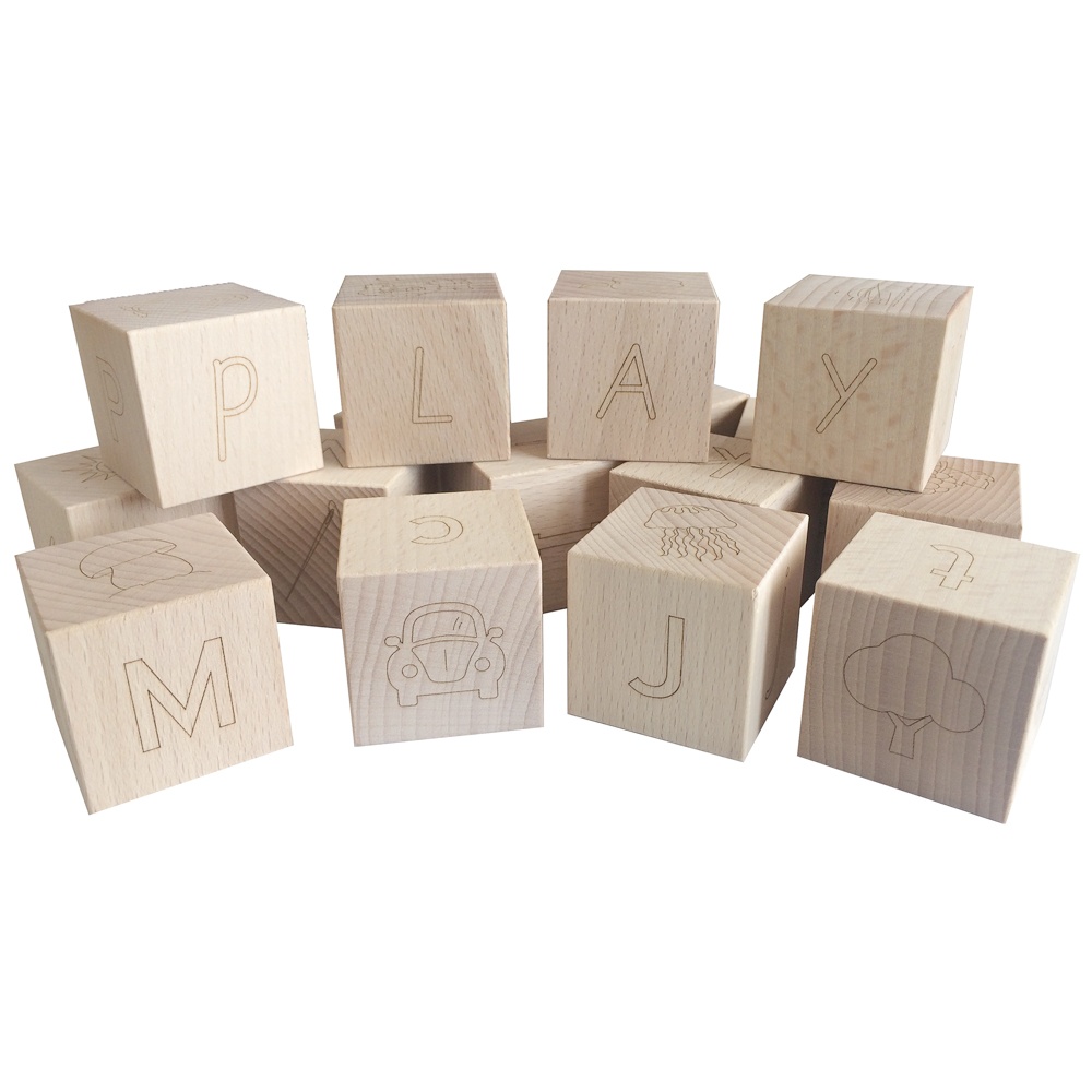 Greenbean - Wooden ABC Blocks - Lower Case Letters - 26pcs - Natural Beech Wood