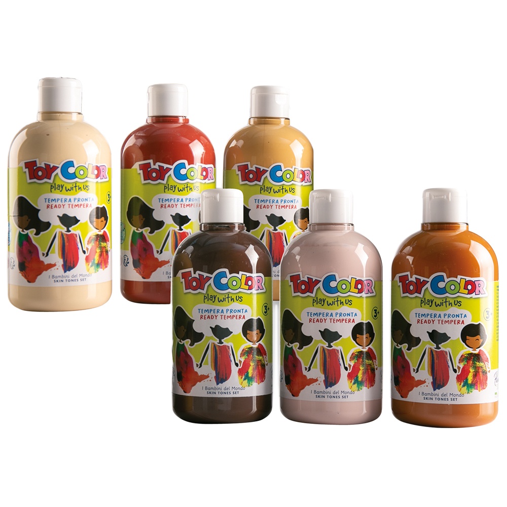 Toy Color - Superwashable Ready-Mix Tempera Paint for Kids - Skin Tone Shades - Bulk Pack 6 x 500ml