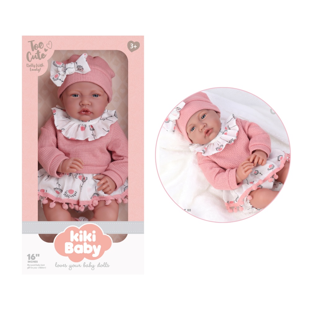Baby Doll - Soft Cotton Body - Pink Dress, Beanie & Shoes - 40cm