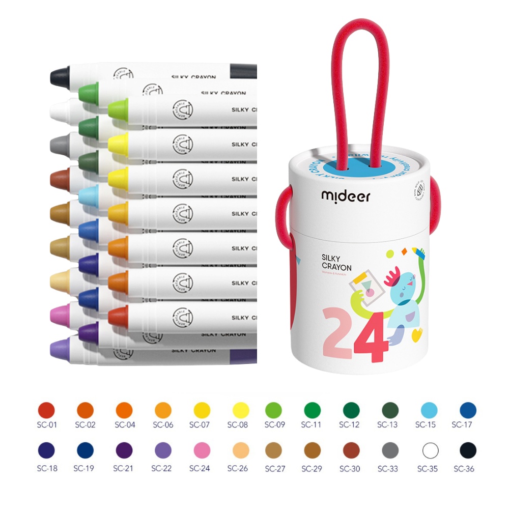 Mideer - Silky Crayons Colourful Bucket - 24 Colours
