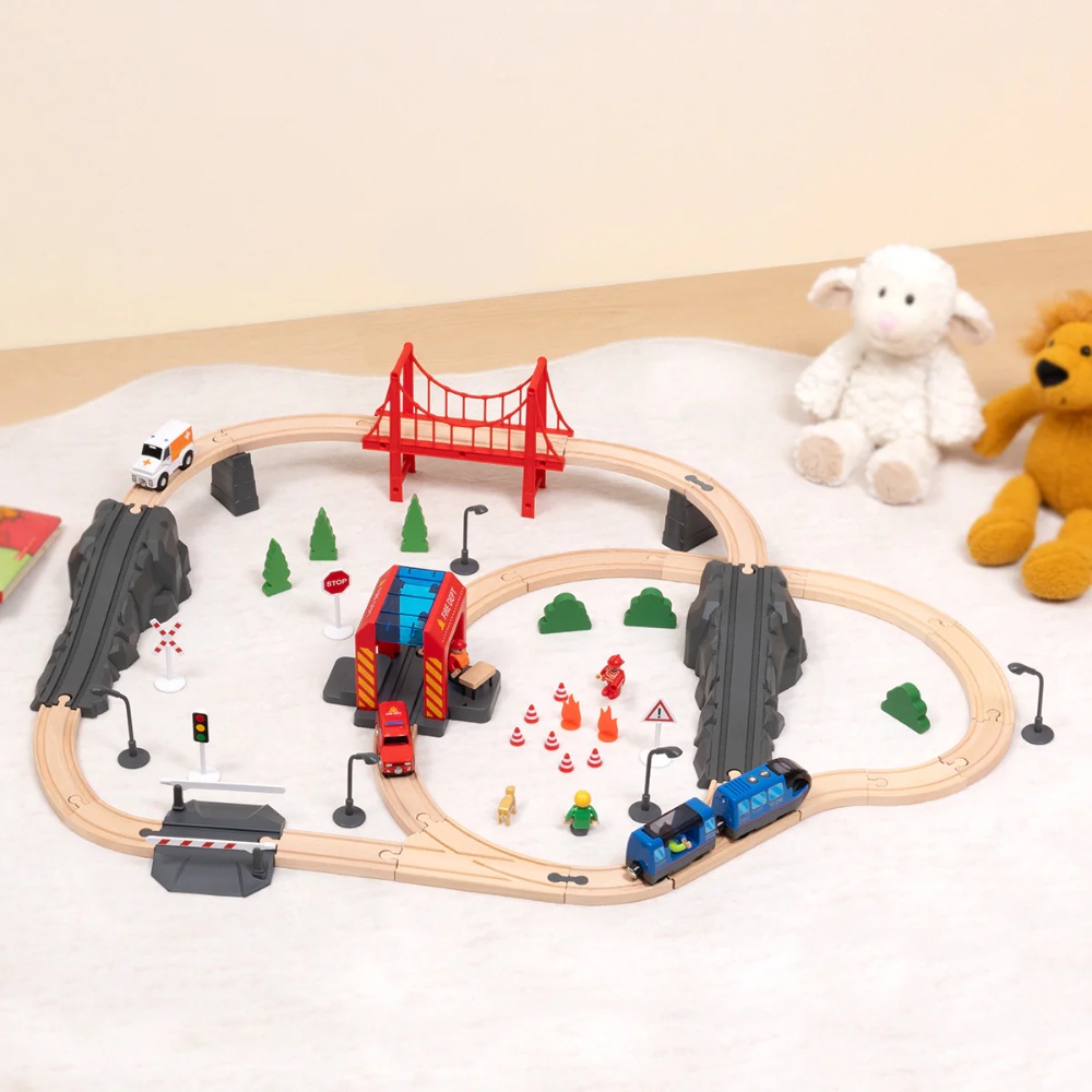 TookyToy - Wooden Train Set - Fire Rescue