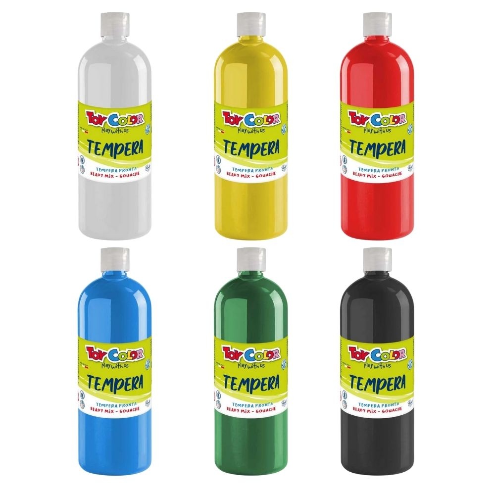 Toy Color - Superwashable Ready-Mix Tempera Paint for Kids - Bulk Pack 6 x 1000ml