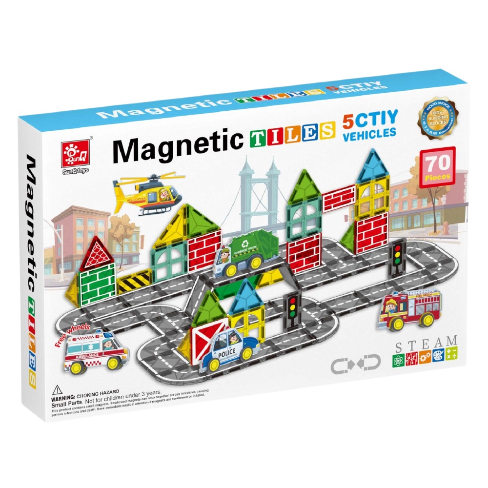 Magnetic Tiles - City Vehicles Set - 69 Pieces