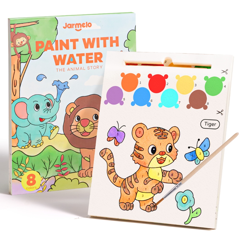 Jar Meló - Watercolour Painting Book - 20 Pages & Paint Brush - Animals