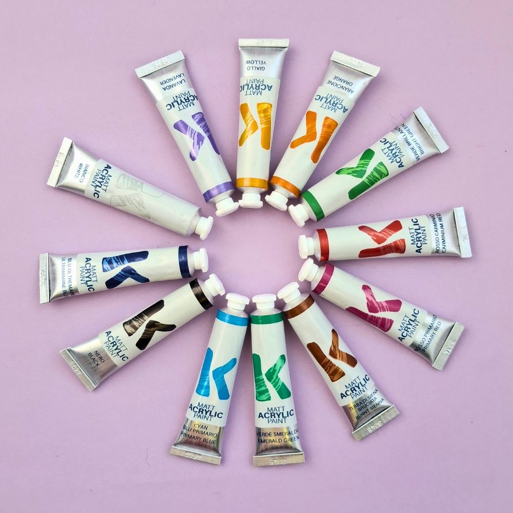 Toy Color Kreable - Matt Acrylic Paint Tubes Set 12 x 12ml - Non-Toxic Water-Based Art Paint