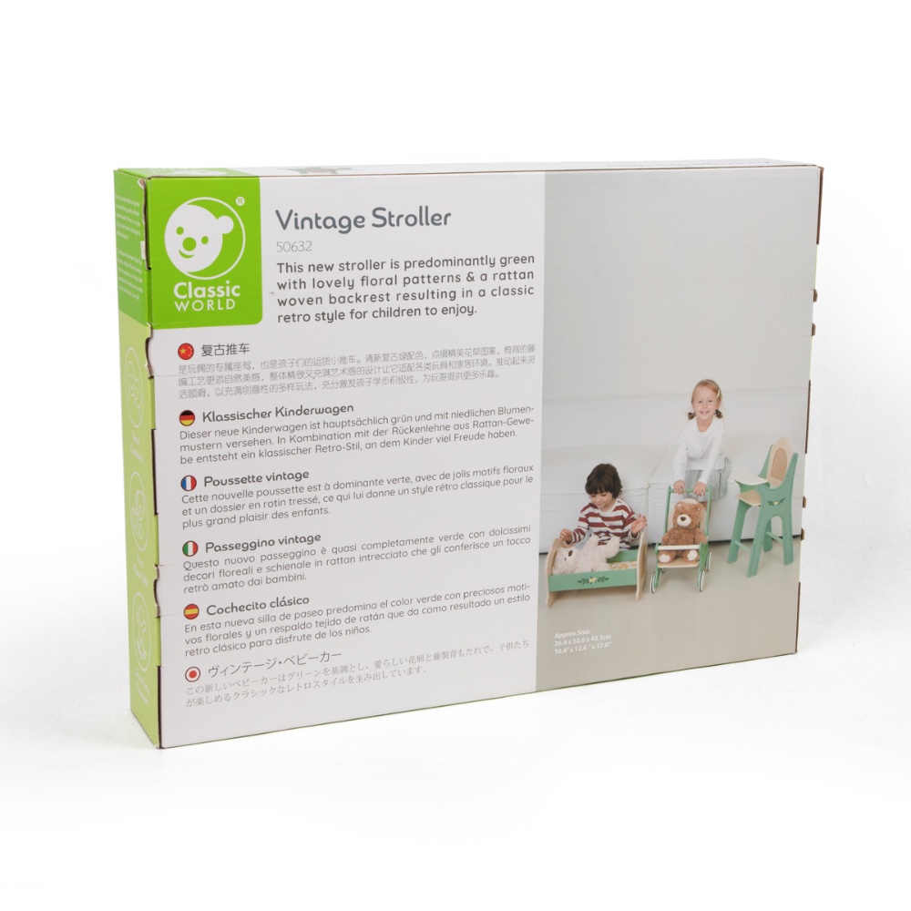 Classic World - Pretend & Play - Vintage Wooden Doll Stroller