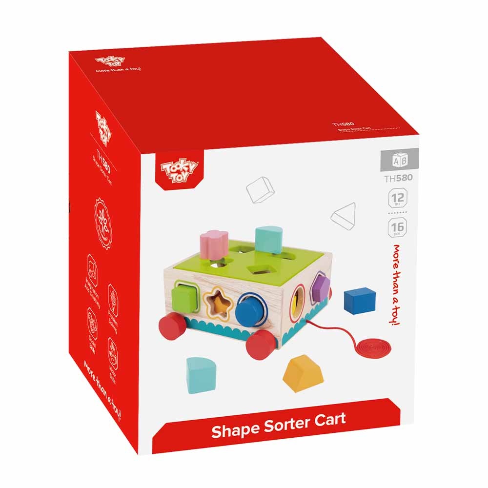 TookyToy - Wooden Pull Along Toy Car & Shape Sorter
