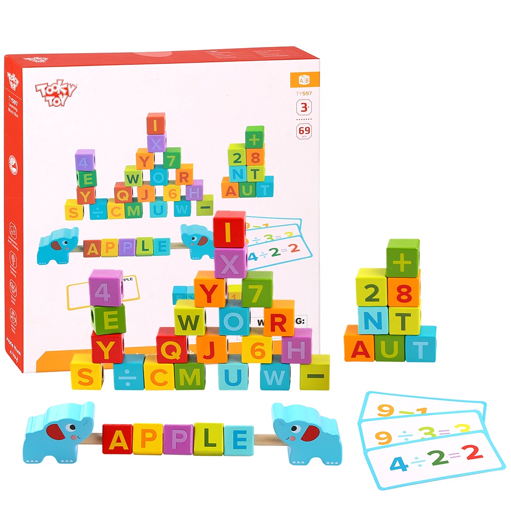TookyToy - ABC & 123 Learning Wooden Blocks Box