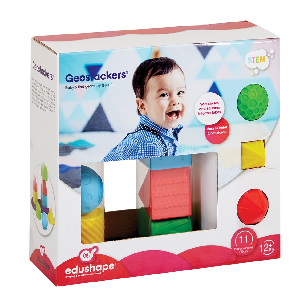 edushape - GeoStackers Stackable Shape Sorter - Squeeze & Stack Sensory Toy for Babies