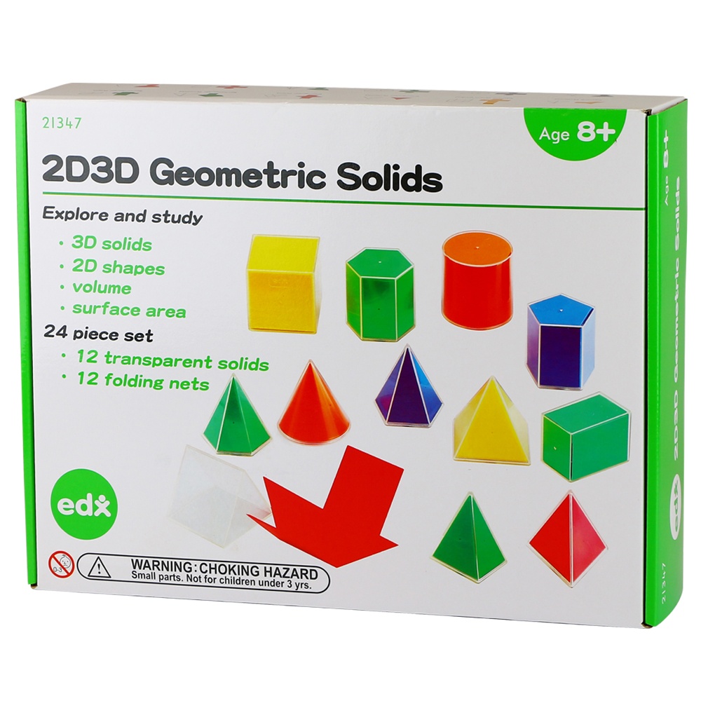 EDX Education - Geometric Solids - 8cm with Folding Nets - 12 Shapes - 24pcs