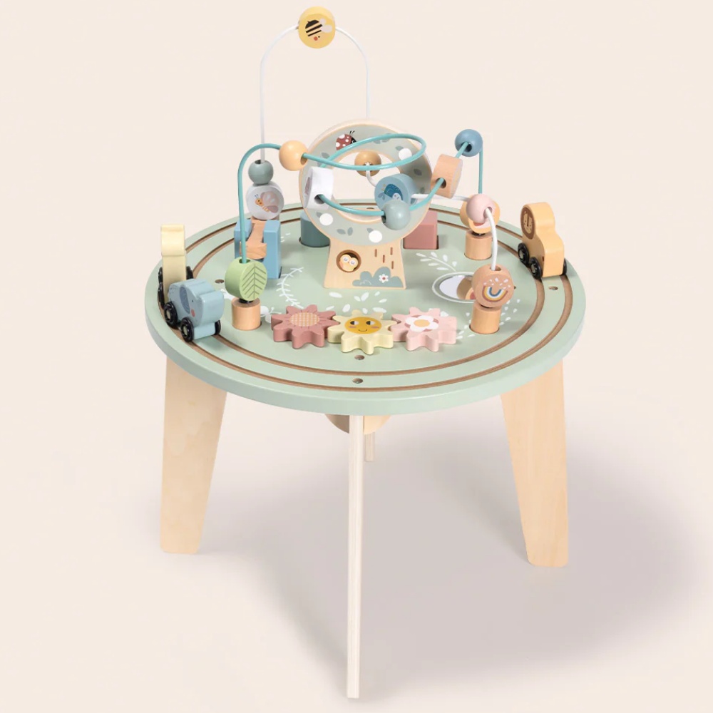 TookyToy - Wooden Activity Table with Bead Maze Shape Sorter