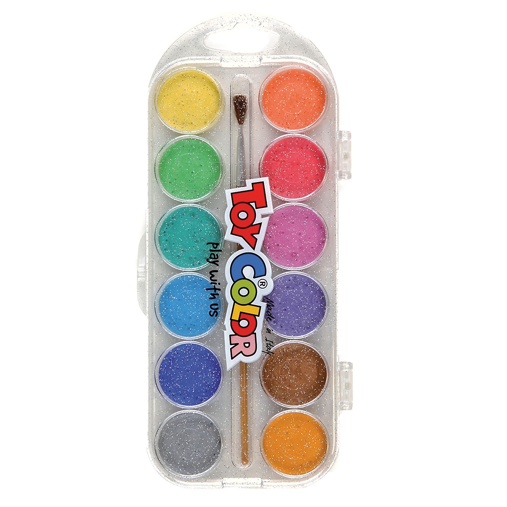 Toy Color - Watercolour Pallet & Paint Brush - Pearly Shimmer - 12 Colours