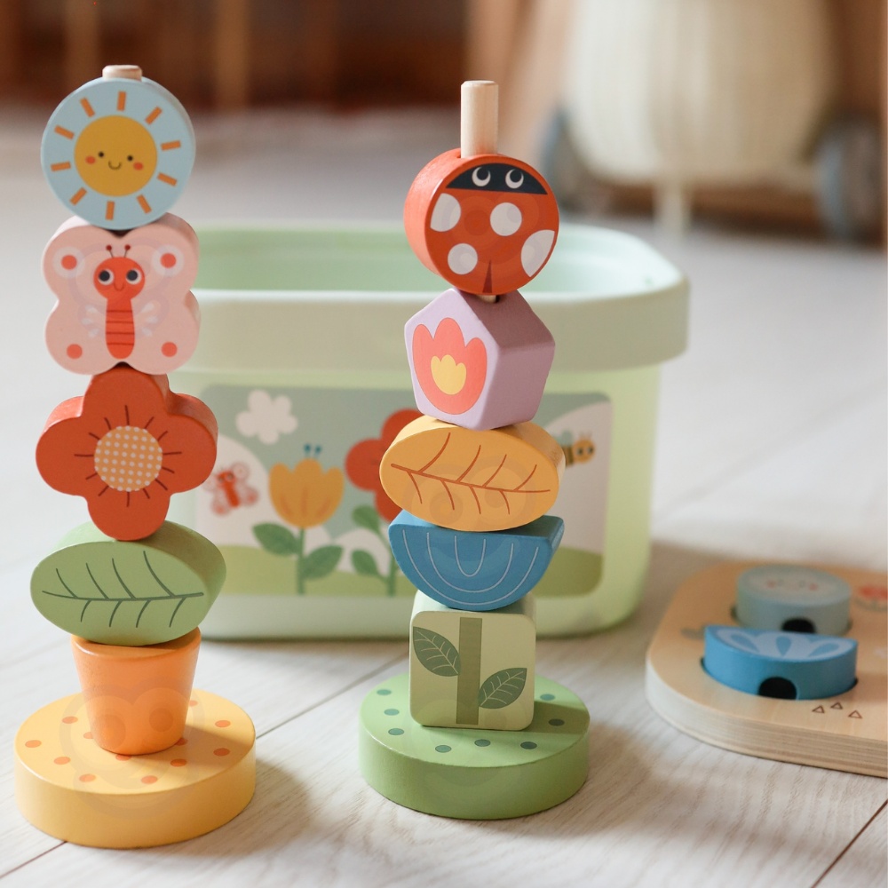 TookyToy - Wooden Montessori Garden Stacking Travel Toy 33pcs