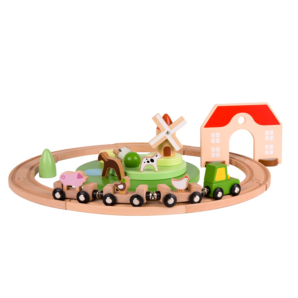 Classic World - Pretend & Play - Wooden Train Set - Small Farm - 28pcs