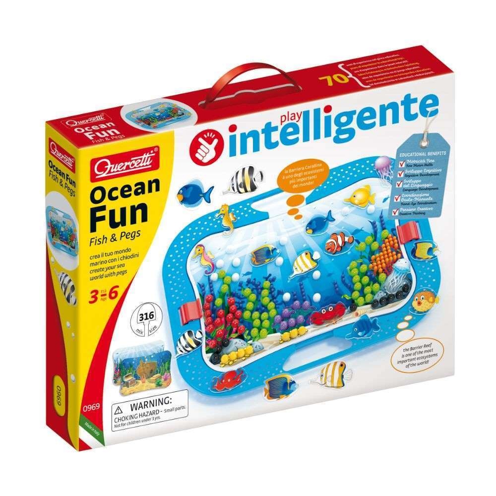 Quercetti - Fun Ocean & Pegs - Sea-Themed Peg Board Activity for Toddlers
