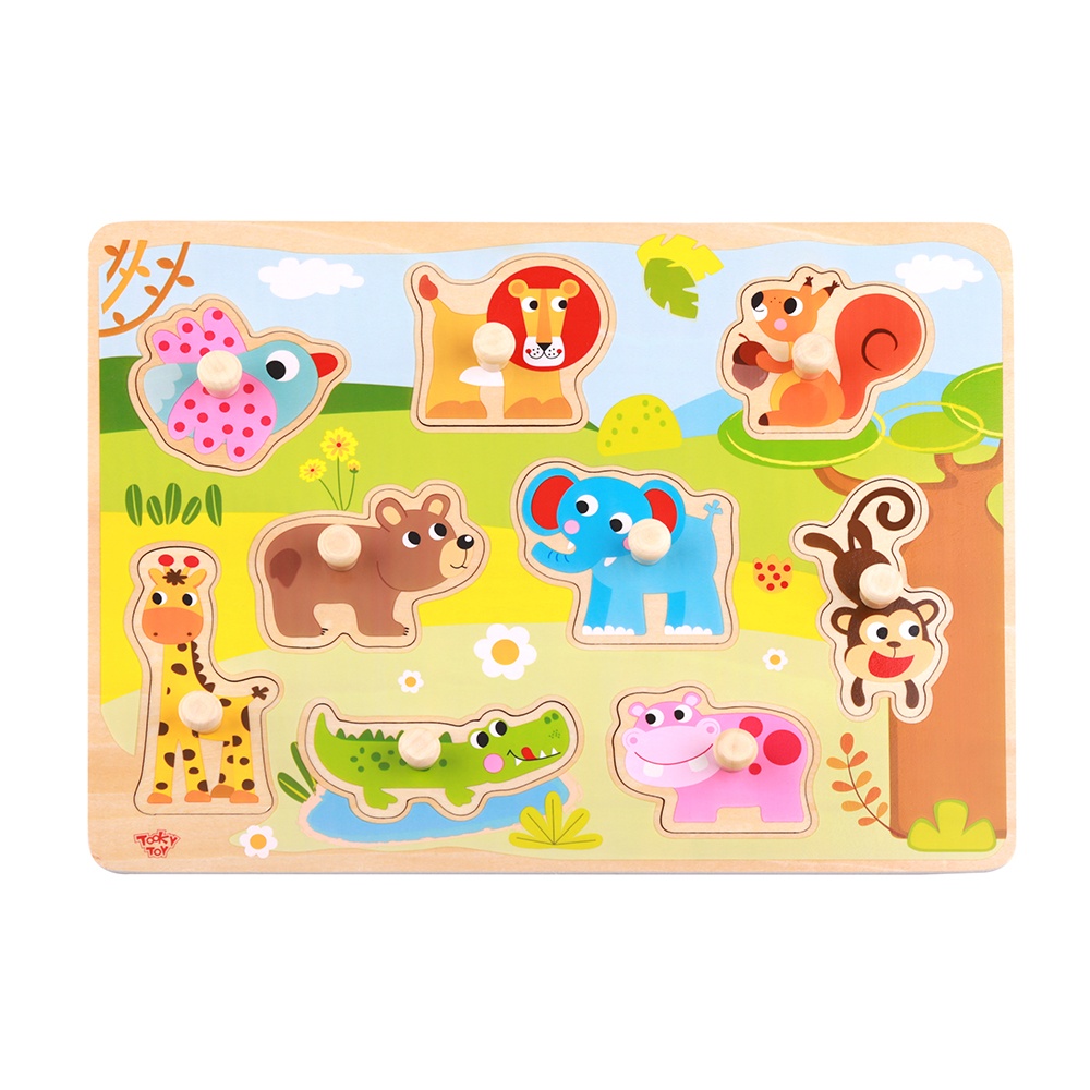 TookyToy - Wooden Peg Puzzle - Animals