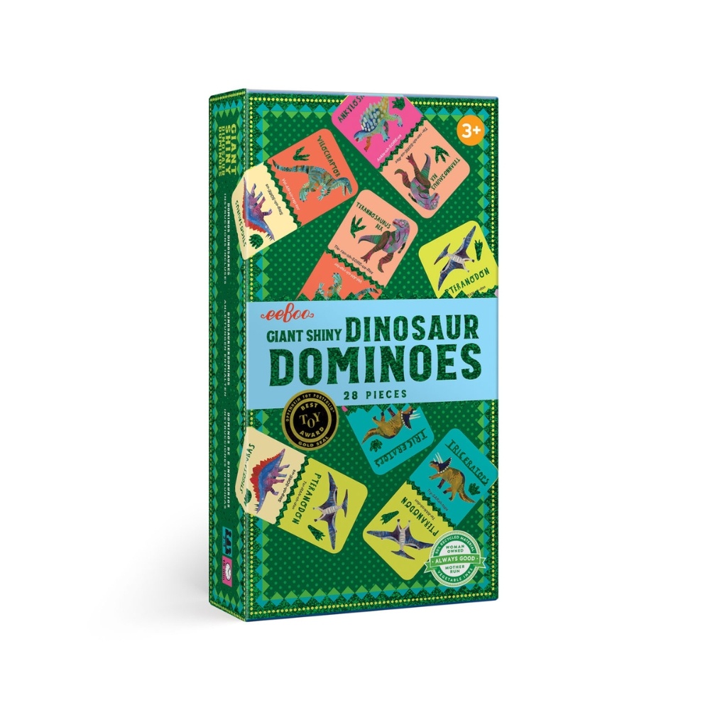 eeBoo - Giant Shiny Dinosaur Dominoes - Educational Game with Holographic Foil