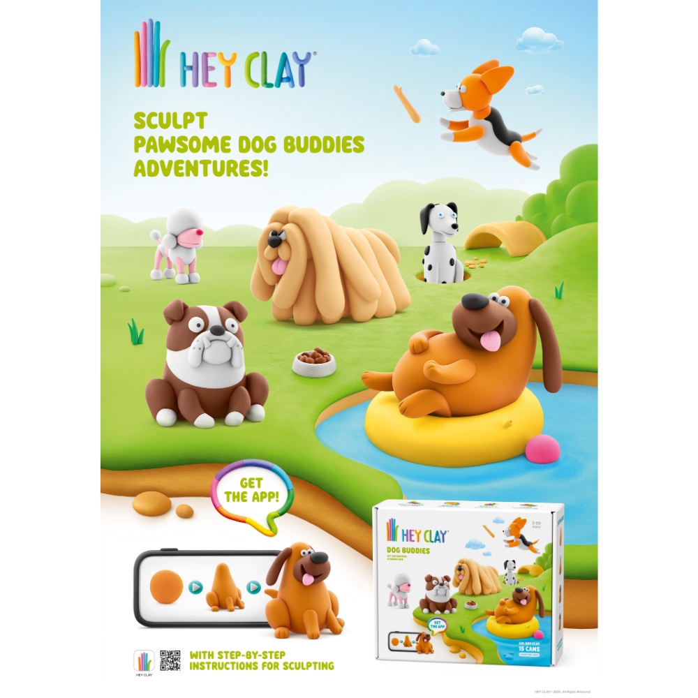 Hey Clay - Modelling Air-Dry Clay with Fun Interactive App - Labrador Nom Nom, Dalmatian Turbo, Beagle Walkie, Series Dog Buddies, 6 cans