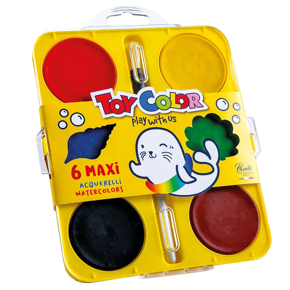 Toy Color - Watercolours Maxi - 6 Giant Colour Tablets with Brush - 55mm Size